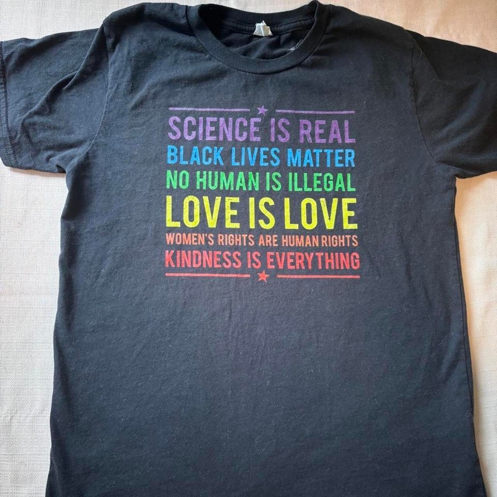K12 Science Is Real Love Is Love Kindness Graphic T-Shirt Black Youth Large